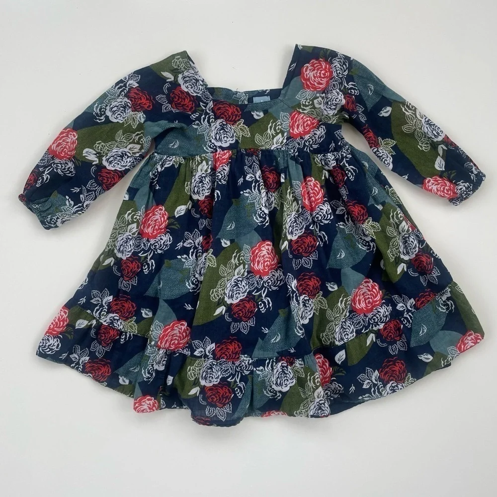 Baby GAP Navy Floral Long Sleeve Flutter Dress Size 4